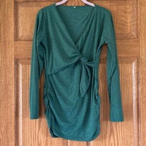 5/$15 Green Long Sleeve Semi-Wrap Nursing Top